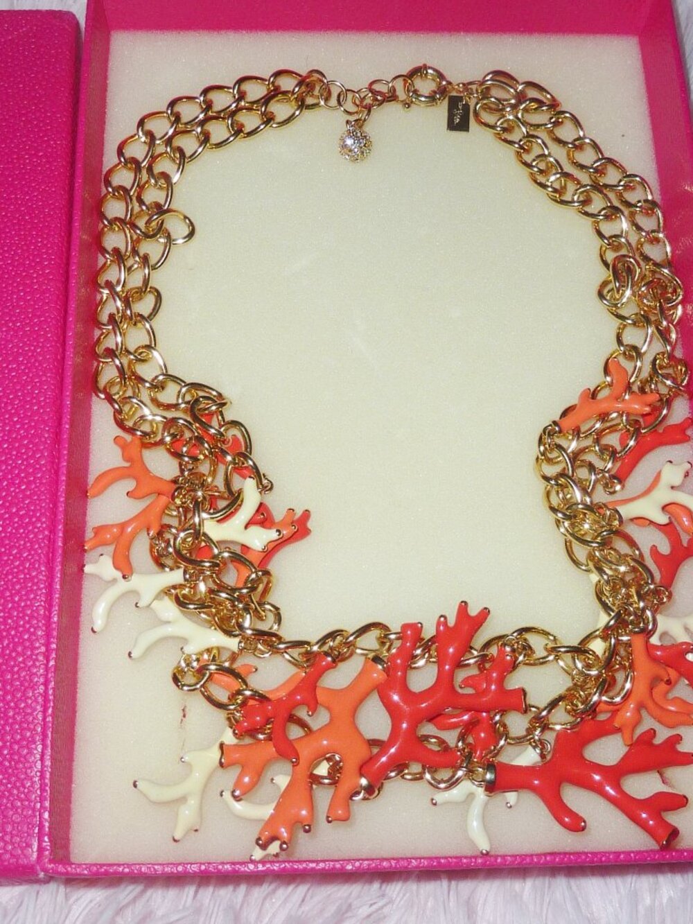 Good Reef Coral Necklace LILLY PULITZER Enamel Coral Necklace Gold Double Strand